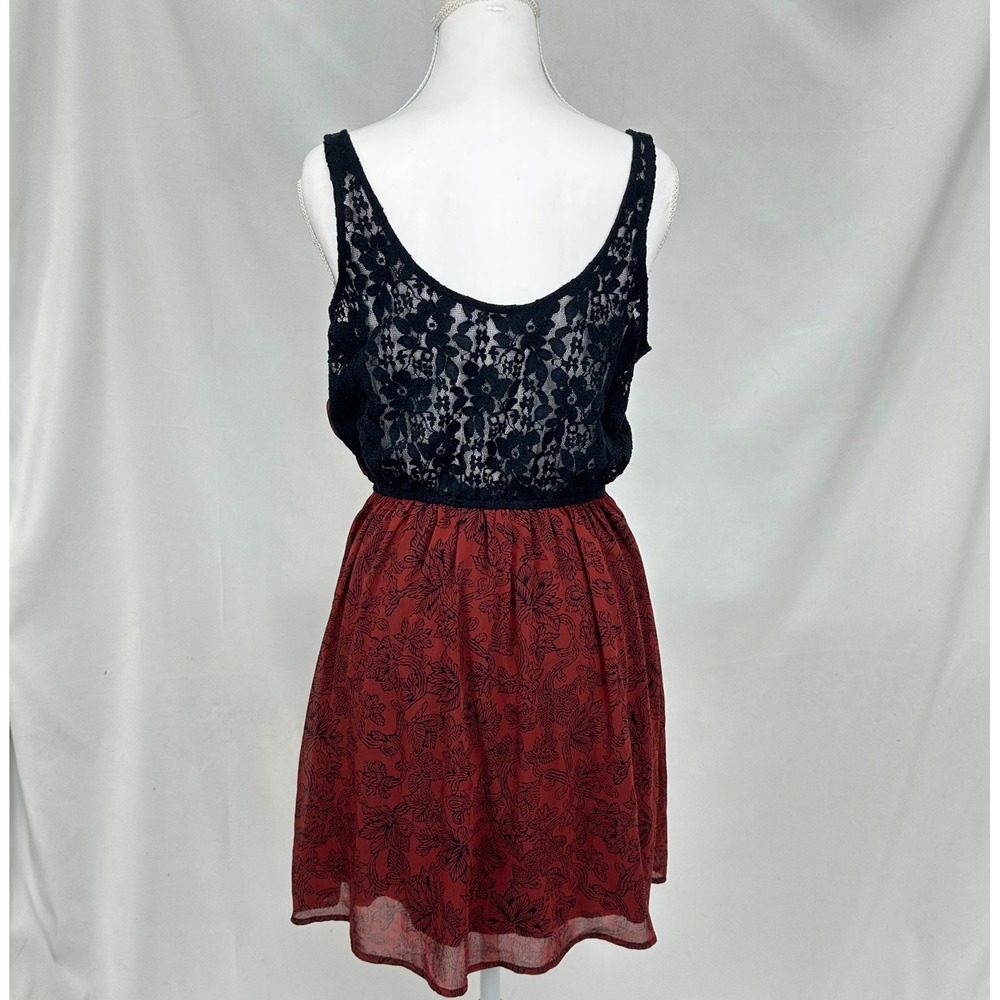 Abercrombie & Fitch Women's Large Fit Flare Dress Burgundy Floral Lace Coquette